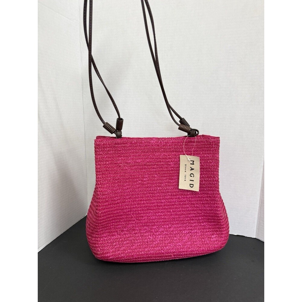 Magid Pink Wheat Straw Shoulder Bag Summer Beach Resort Purse NWT